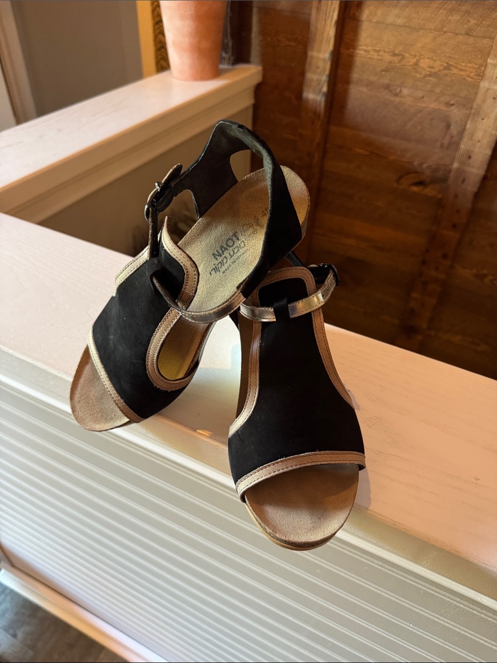 Naot Black Suede Sandals with Metallic Trim